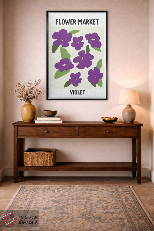 تابلو مینیمال پوستر بازار گل بنفشه اثر مامبو آرت استودیو - D3B