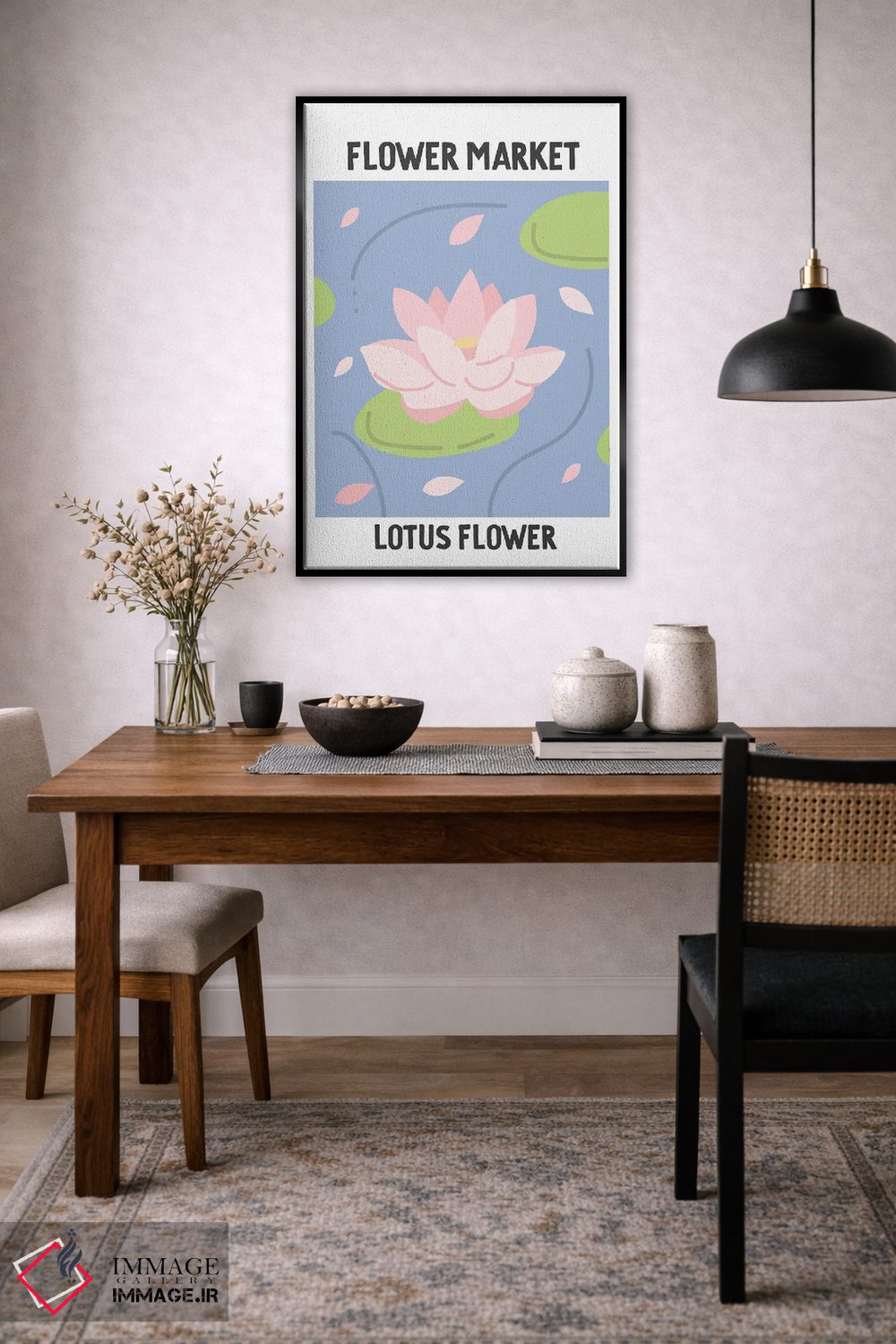 تابلو مینیمال پوستر بازار گل نیلوفر آبی اثر مامبو آرت استودیو - D3B