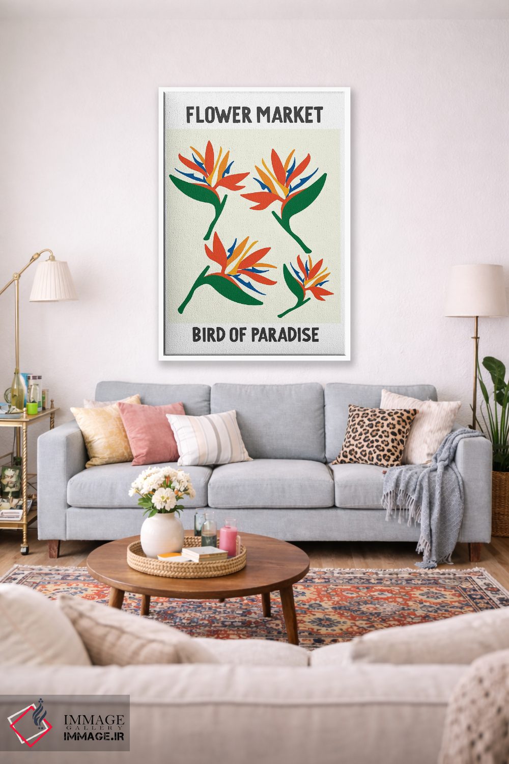 تابلو مینیمال پوستر بازار گل پرنده بهشتی اثر مامبو آرت استودیو - D1W