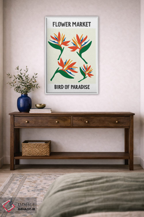 تابلو مینیمال پوستر بازار گل پرنده بهشتی اثر مامبو آرت استودیو - D3W