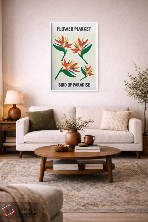 تابلو مینیمال پوستر بازار گل پرنده بهشتی اثر مامبو آرت استودیو - D2W