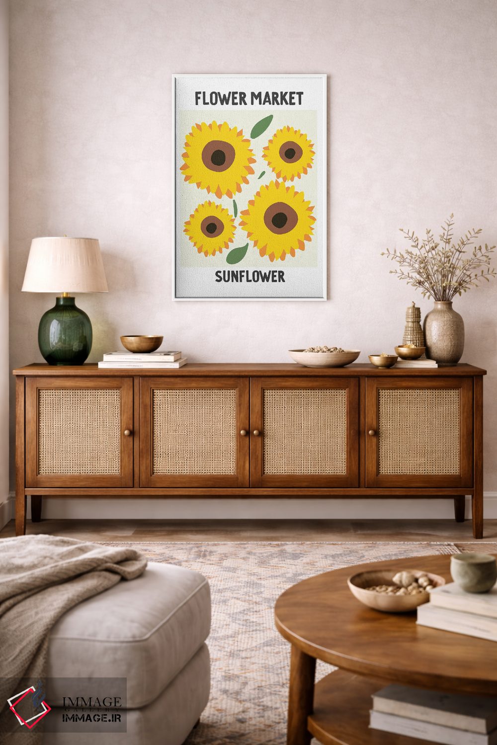 تابلو مینیمال پوستر بازار گل آفتابگردان اثر مامبو آرت استودیو - D3W