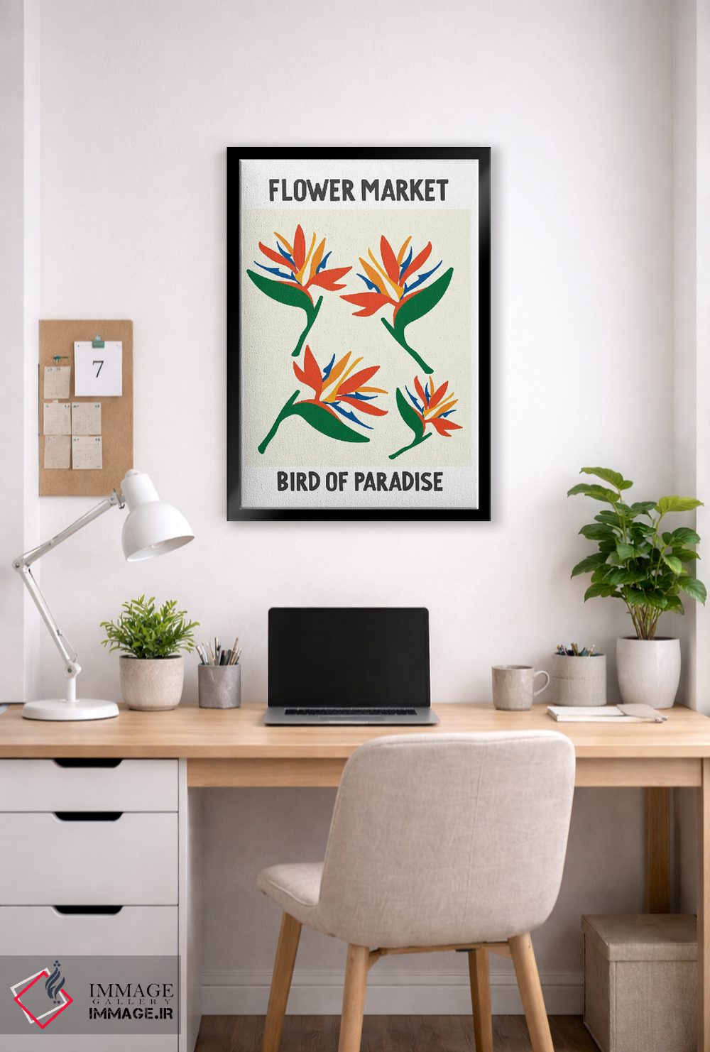 تابلو مینیمال پوستر بازار گل پرنده بهشتی اثر مامبو آرت استودیو - D6B