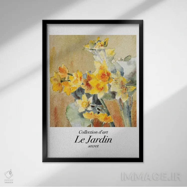 تابلو دکوراتیو هنر کلاسیک باغ؛ نرگس اثر مامبو آرت استودیو - نمای قابدار مشکی