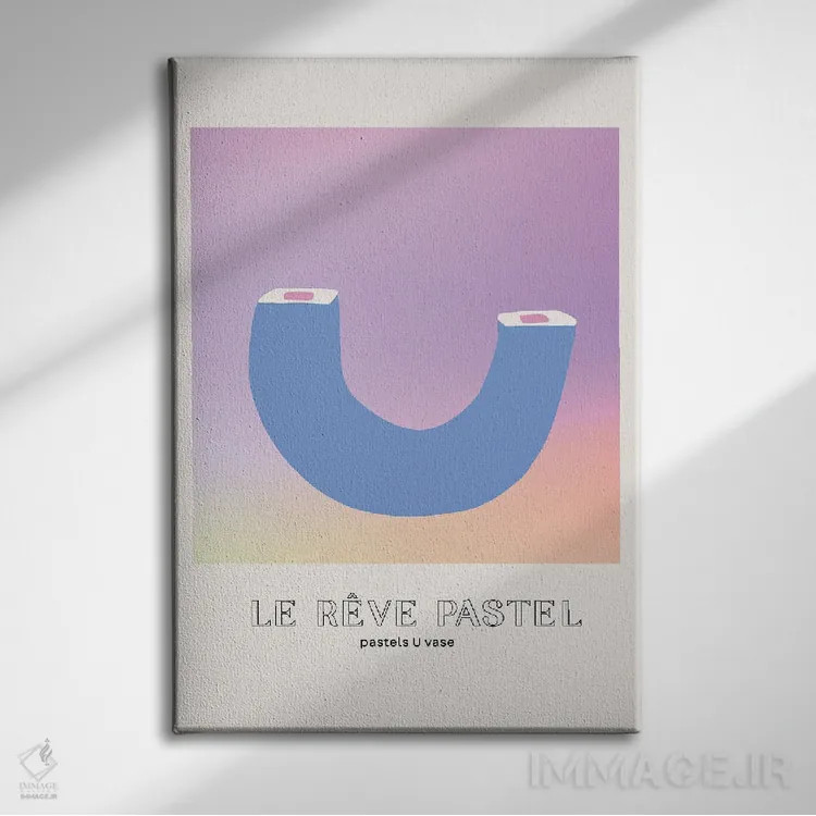 تابلو مینیمال گلدان رویای پاستلی شکل U اثر مامبو آرت استودیو - نمای روبهرو روی دیوار