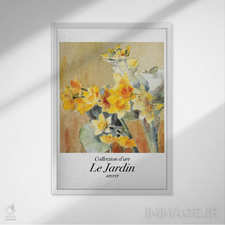 تابلو دکوراتیو هنر کلاسیک باغ؛ نرگس اثر مامبو آرت استودیو - نمای قابدار سفید