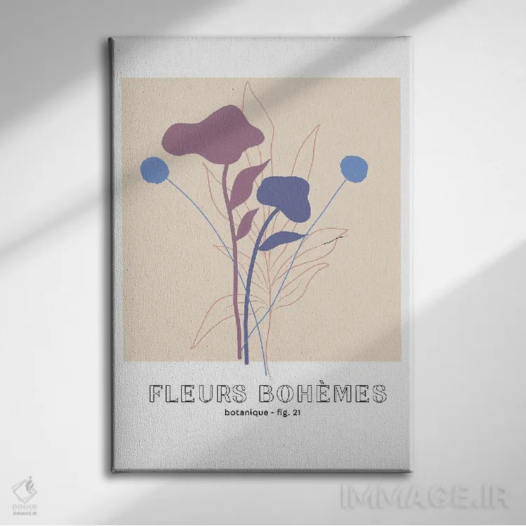 تابلو مینیمال گل های بوهمی اثر مامبو آرت استودیو - نمای روبهرو روی دیوار