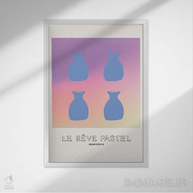 تابلو مینیمال گلدان های رویای پاستلی با گرباورها اثر مامبو آرت استودیو - نمای قابدار سفید