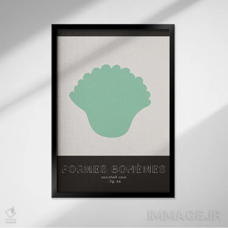 تابلو دکوراتیو اشکال بوهمی سبز اثر مامبو آرت استودیو - نمای قابدار مشکی