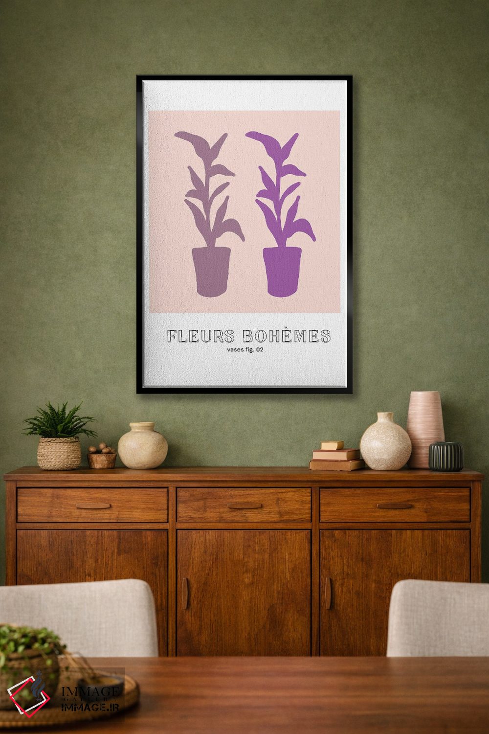 تابلو مینیمال گل های بوهمی؛ یاس بنفش گیاهی اثر مامبو آرت استودیو - D2B