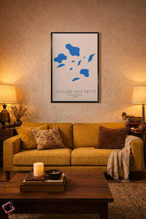 تابلو مینیمال گل های بوهمی؛ آبی اثر مامبو آرت استودیو - D5B