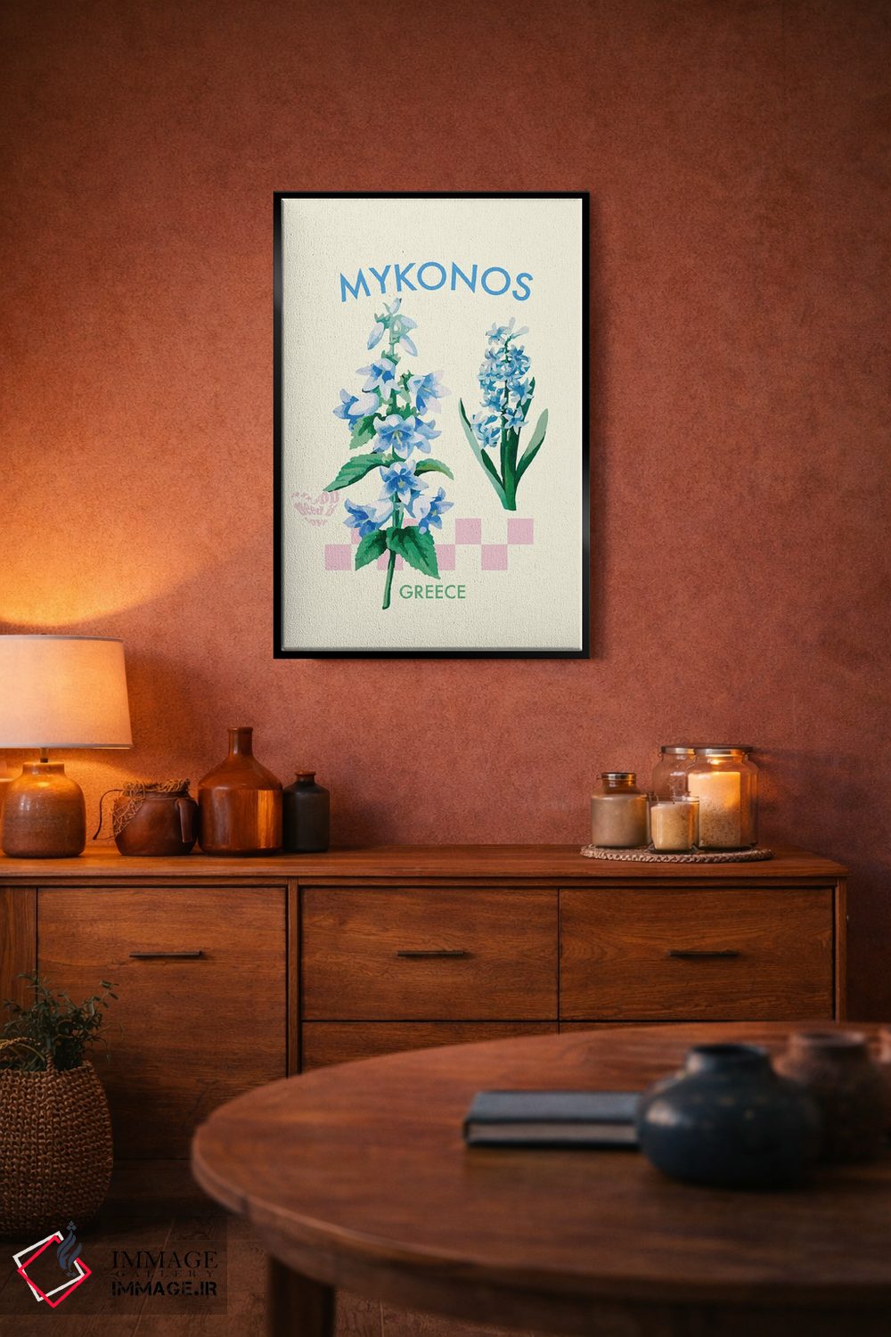 تابلو مدرن پوستر گل میکونوس یونان اثر مامبو آرت استودیو - D5B