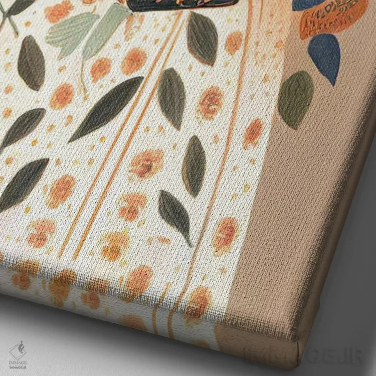 تابلو مدرن دختر با لباس پرگل بزرگ و کیف دستی اثر مامبو آرت استودیو - نمای نزدیک بافت بوم