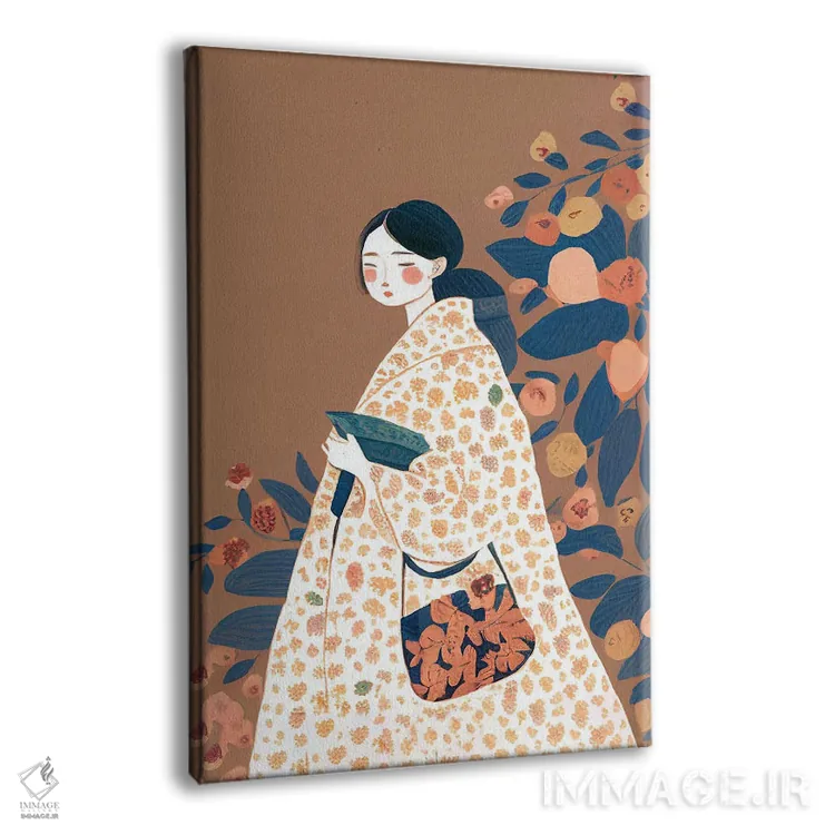 تابلو مدرن دختر با لباس پرگل بزرگ اثر مامبو آرت استودیو - نمای پرسپکتیو محصول