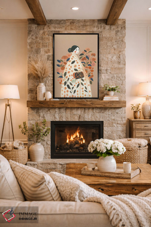 تابلو مدرن دختر با لباس پرگل بزرگ و کیف دستی اثر مامبو آرت استودیو - D3B