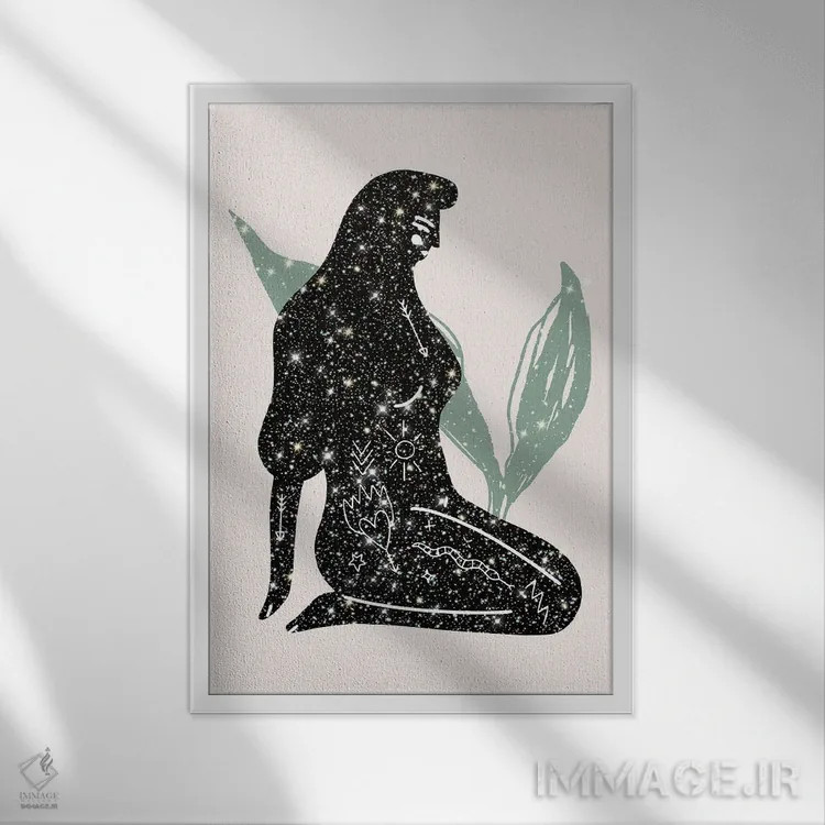 تابلو دکوراتیو بانوی کیهانی درخشان اثر مامبو آرت استودیو - نمای قابدار سفید