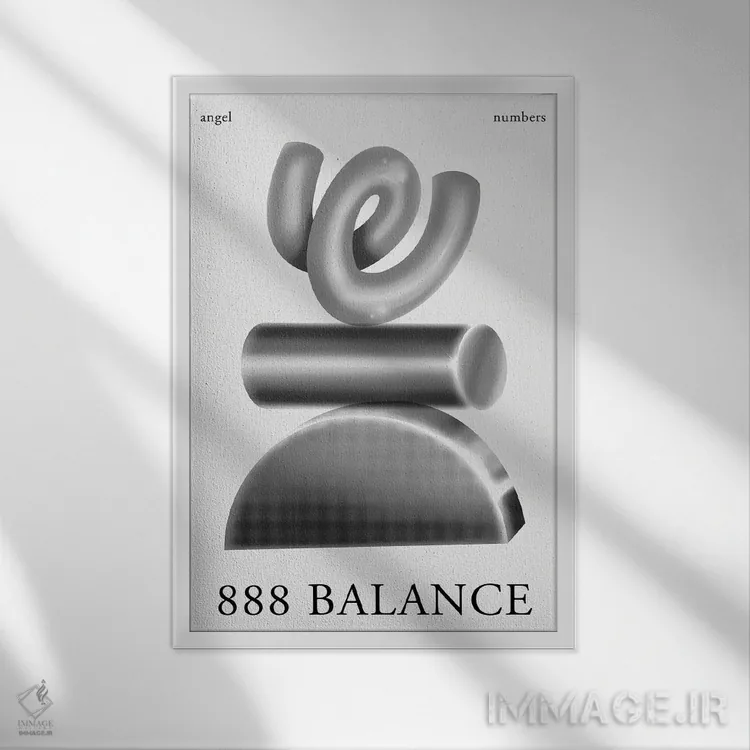 تابلو انتزاعی اعداد فرشته؛ تعادل ۸۸۸ اثر مامبو آرت استودیو - نمای قابدار سفید