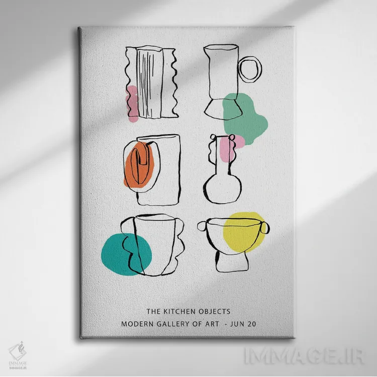 تابلو مدرن اشیای آشپزخانه با رنگ سفید اثر مامبو آرت استودیو - نمای روبهرو روی دیوار