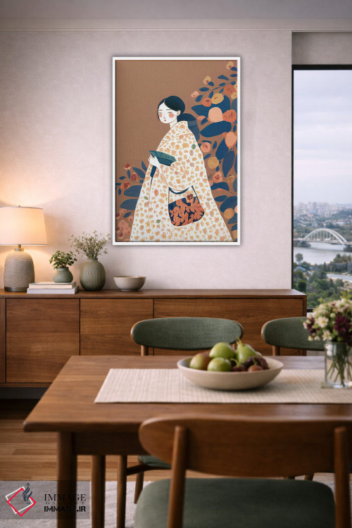 تابلو مدرن دختر با لباس پرگل بزرگ اثر مامبو آرت استودیو - D5W