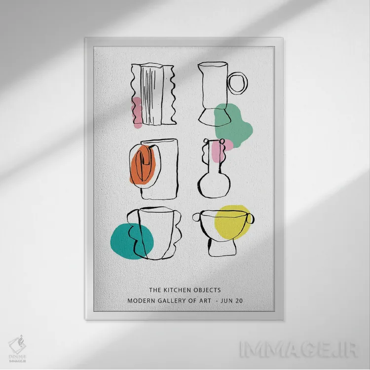 تابلو مدرن اشیای آشپزخانه با رنگ سفید اثر مامبو آرت استودیو - نمای قابدار سفید