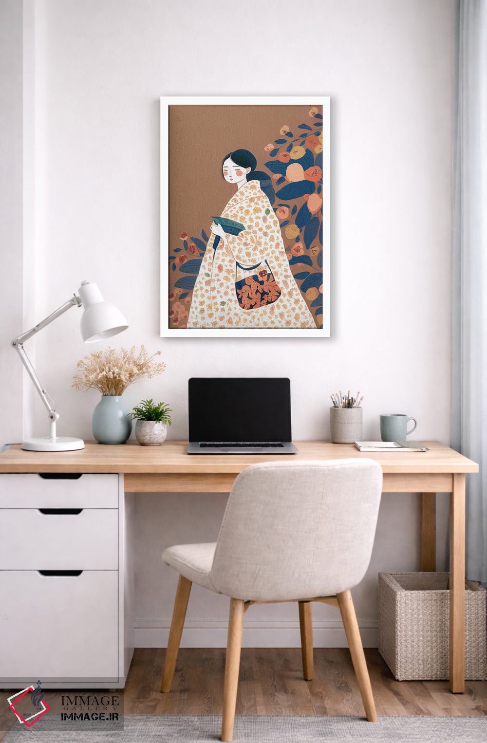 تابلو مدرن دختر با لباس پرگل بزرگ اثر مامبو آرت استودیو - D6W