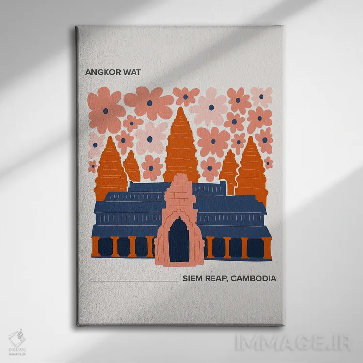 تابلو دکوراتیو آنگکور وات اثر مامبو آرت استودیو - نمای روبهرو روی دیوار