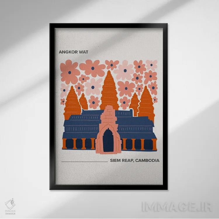 تابلو دکوراتیو آنگکور وات اثر مامبو آرت استودیو - نمای قابدار مشکی