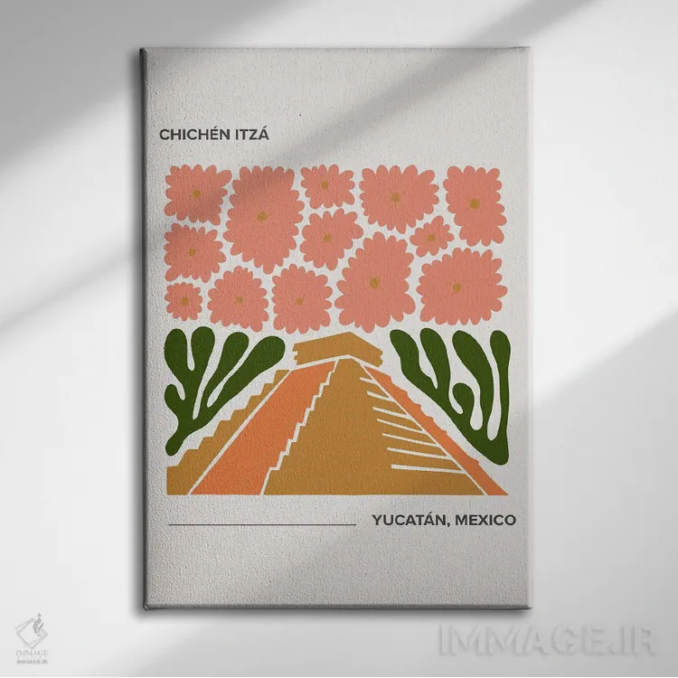 تابلو دکوراتیو چچن ایتزا اثر مامبو آرت استودیو - نمای روبهرو روی دیوار