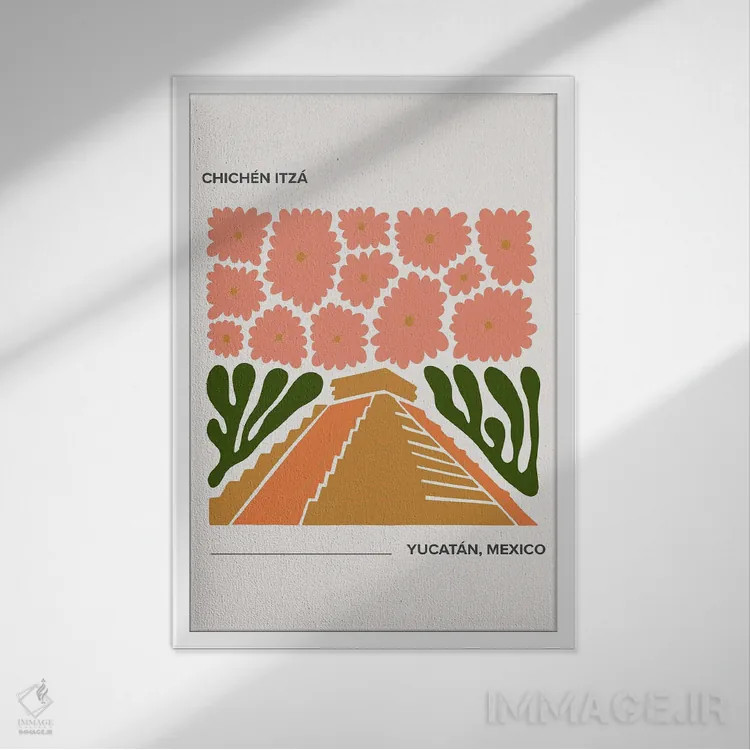 تابلو دکوراتیو چچن ایتزا اثر مامبو آرت استودیو - نمای قابدار سفید