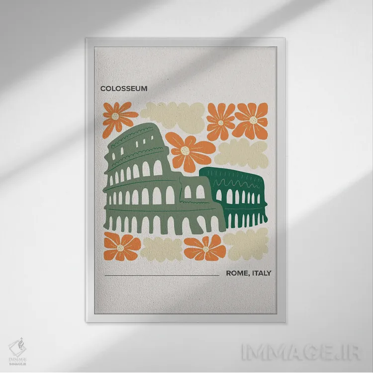 تابلو دکوراتیو کلوسئوم اثر مامبو آرت استودیو - نمای قابدار سفید