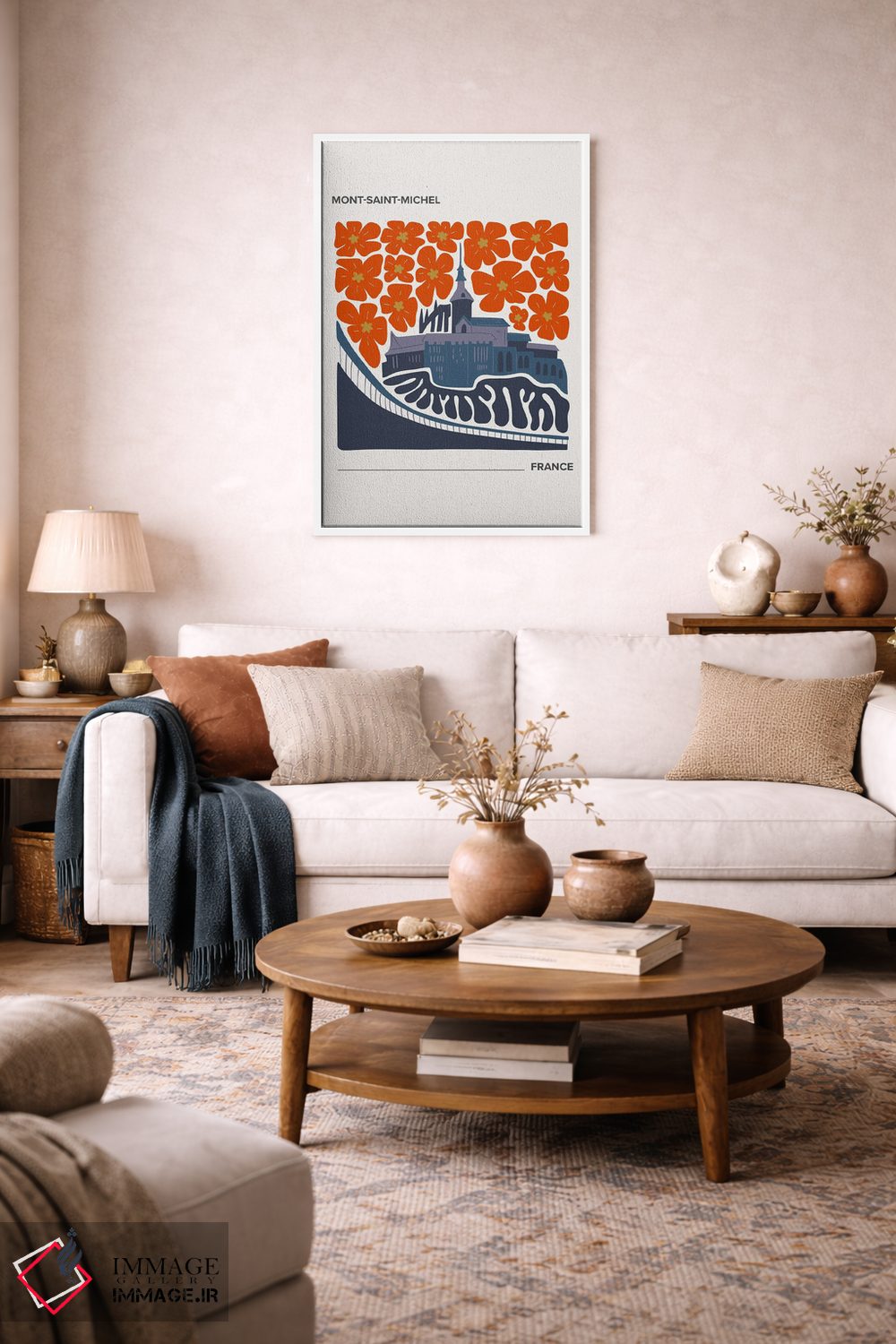 تابلو دکوراتیو پوستر سفر به مون سن میشل با رنگ های گرم اثر مامبو آرت استودیو - D3W