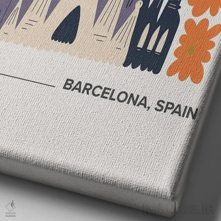 تابلو دکوراتیو Barcelona, Spain, Warm Colours Illustration Travel Po… اثر مامبو آرت استودیو - نمای نزدیک بافت بوم