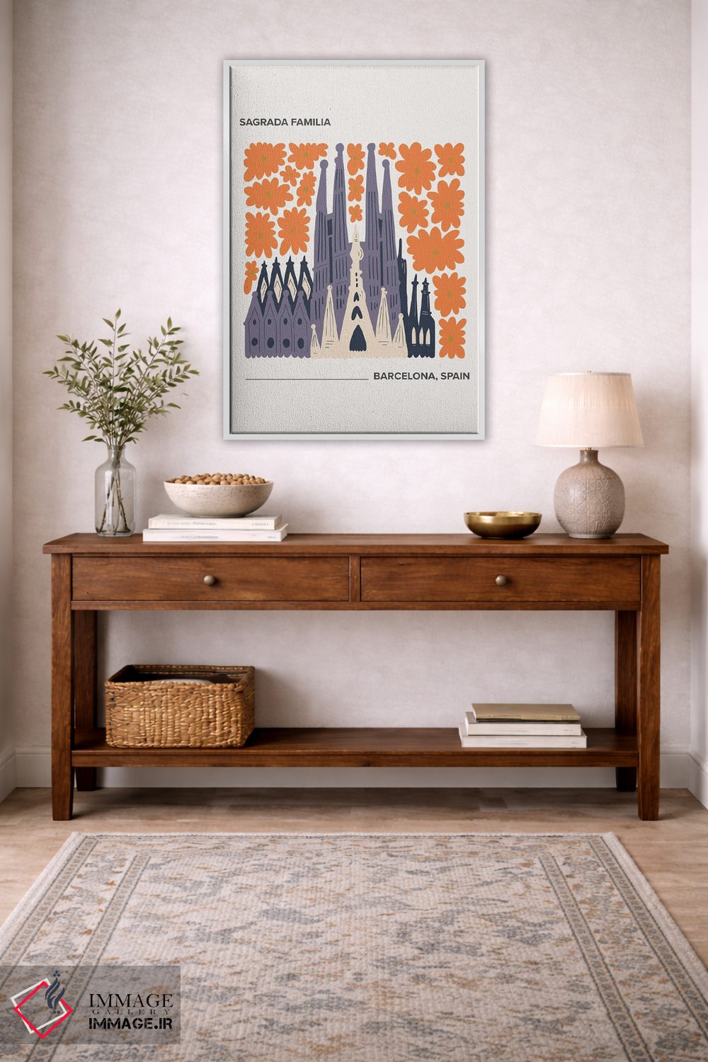 تابلو دکوراتیو Barcelona, Spain, Warm Colours Illustration Travel Po… اثر مامبو آرت استودیو - D1W