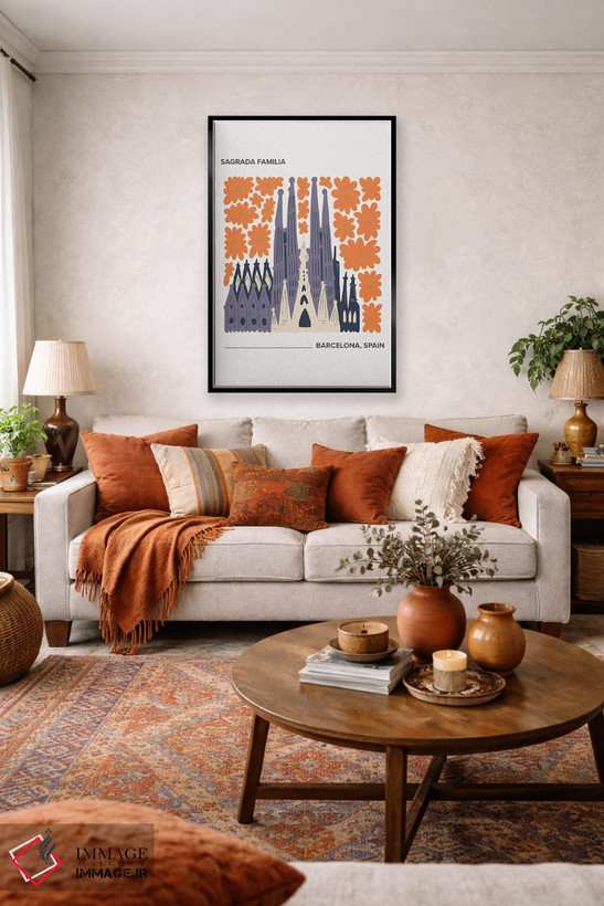 تابلو دکوراتیو Barcelona, Spain, Warm Colours Illustration Travel Po… اثر مامبو آرت استودیو - D3B