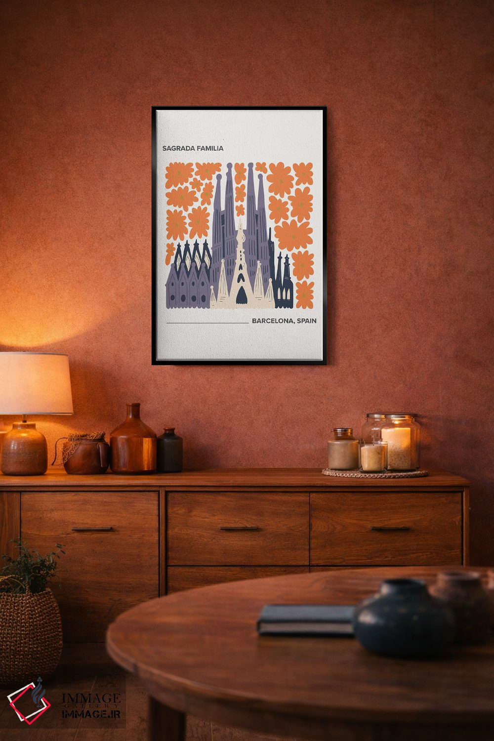 تابلو دکوراتیو Barcelona, Spain, Warm Colours Illustration Travel Po… اثر مامبو آرت استودیو - D5B