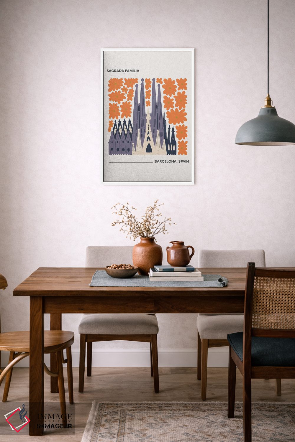 تابلو دکوراتیو Barcelona, Spain, Warm Colours Illustration Travel Po… اثر مامبو آرت استودیو - D6W