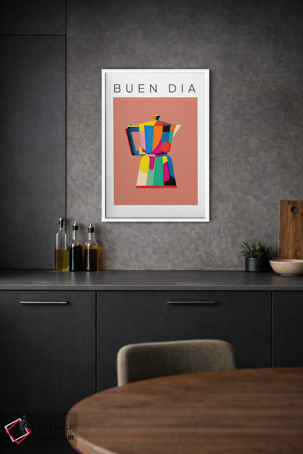 تابلو دکوراتیو قهوه جوش موکا ایتالیایی رنگارنگ، بوئن دیا اثر مامبو آرت استودیو - D1W