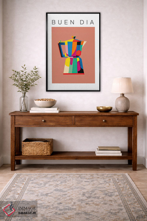 تابلو دکوراتیو قهوه جوش موکا ایتالیایی رنگارنگ، بوئن دیا اثر مامبو آرت استودیو - D5B