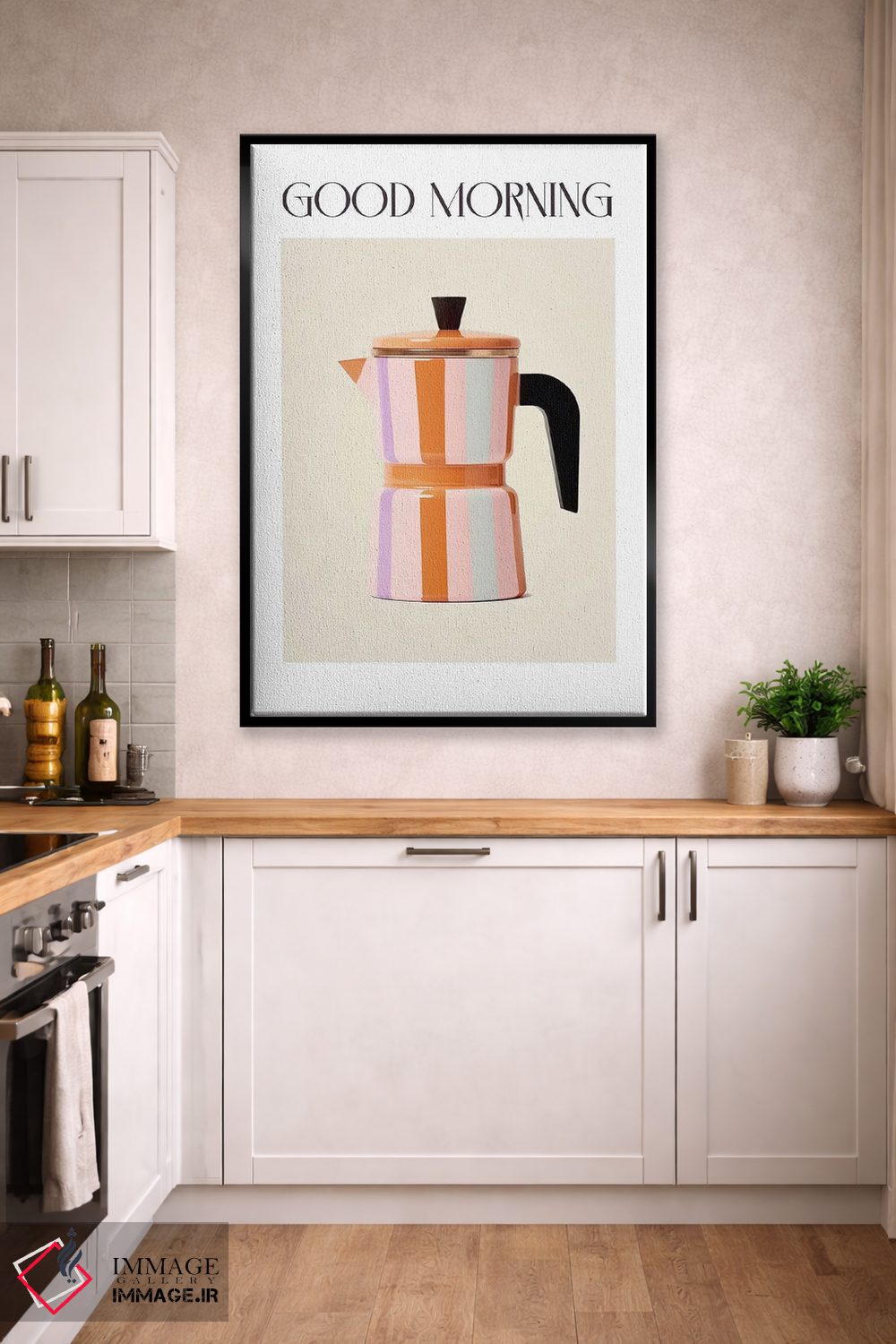 تابلو دکوراتیو قهوه جوش موکا ایتالیایی صبح بخیر ۵ اثر مامبو آرت استودیو - D2B