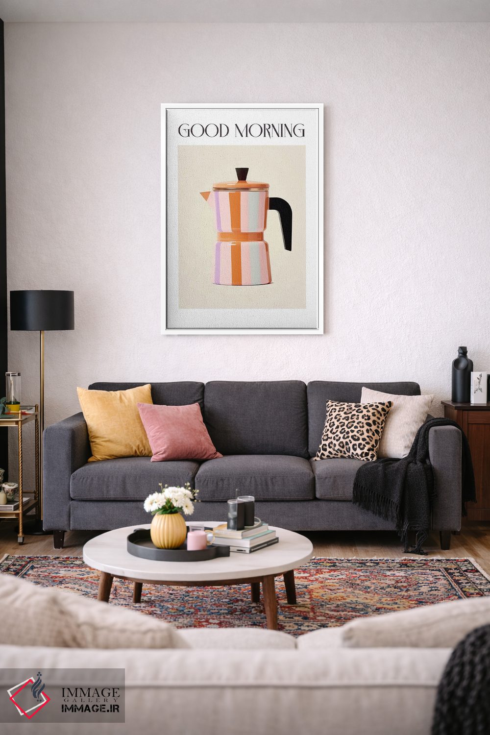 تابلو دکوراتیو قهوه جوش موکا ایتالیایی صبح بخیر ۵ اثر مامبو آرت استودیو - D3W
