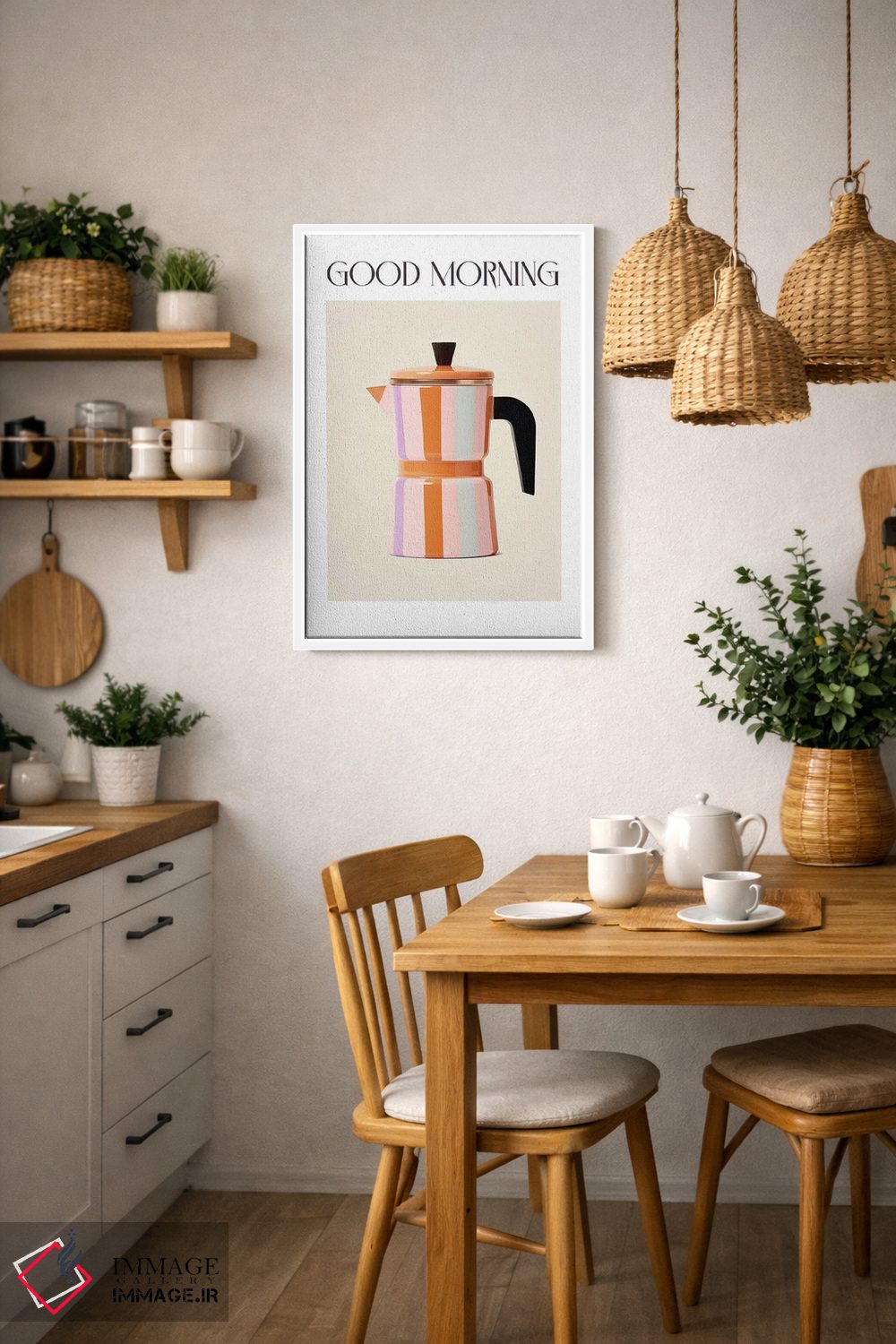 تابلو دکوراتیو قهوه جوش موکا ایتالیایی صبح بخیر ۵ اثر مامبو آرت استودیو - D4W