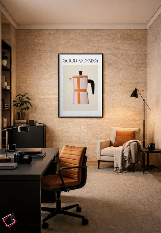 تابلو دکوراتیو قهوه جوش موکا ایتالیایی صبح بخیر ۵ اثر مامبو آرت استودیو - D6B