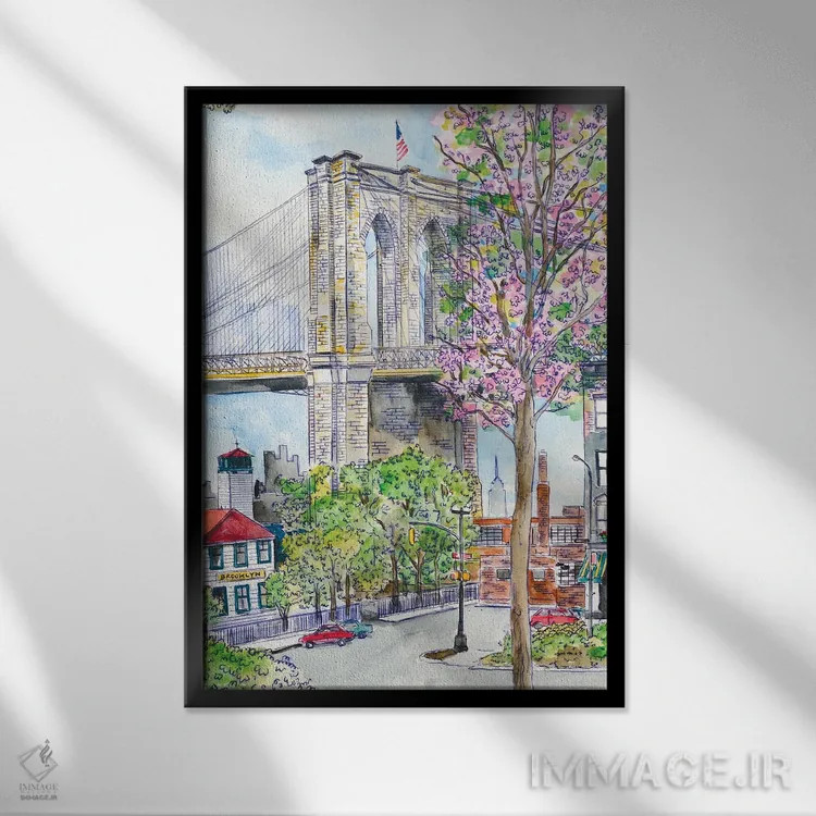 تابلو دکوراتیو بهار پل بروکلین اثر مایکل استورینگس - نمای قابدار مشکی
