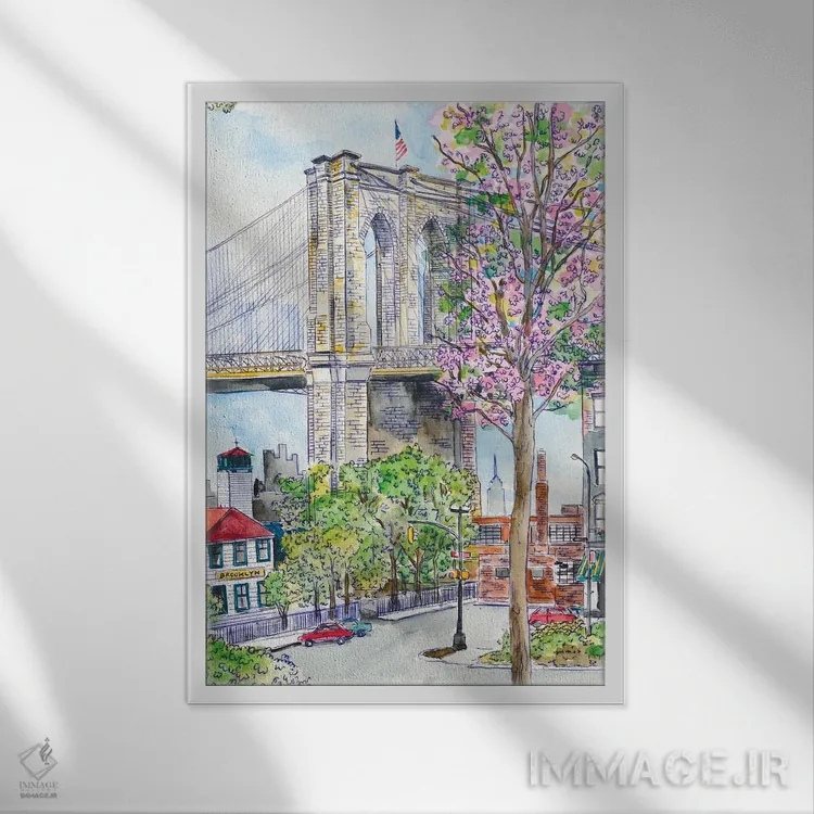 تابلو دکوراتیو بهار پل بروکلین اثر مایکل استورینگس - نمای قابدار سفید