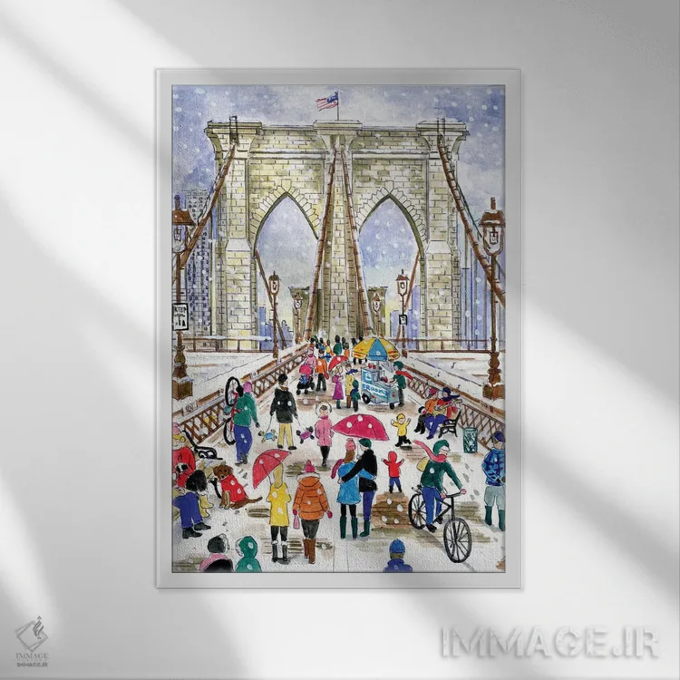 تابلو دکوراتیو پل بروکلین اثر مایکل استورینگس - نمای قابدار سفید
