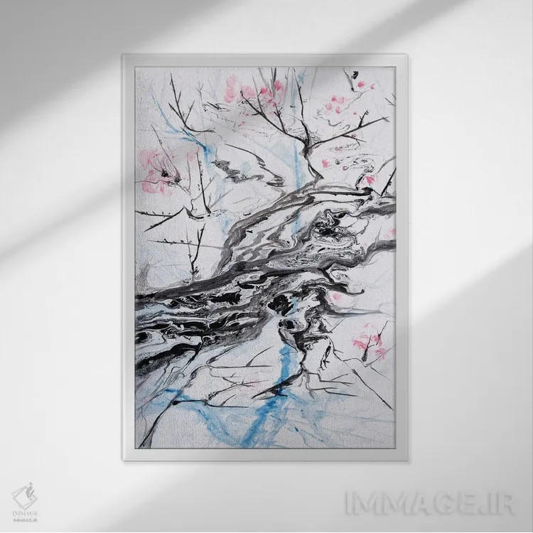 تابلو انتزاعی شکوفه گیلاس I اثر مارینا استریاکووا - نمای قابدار سفید