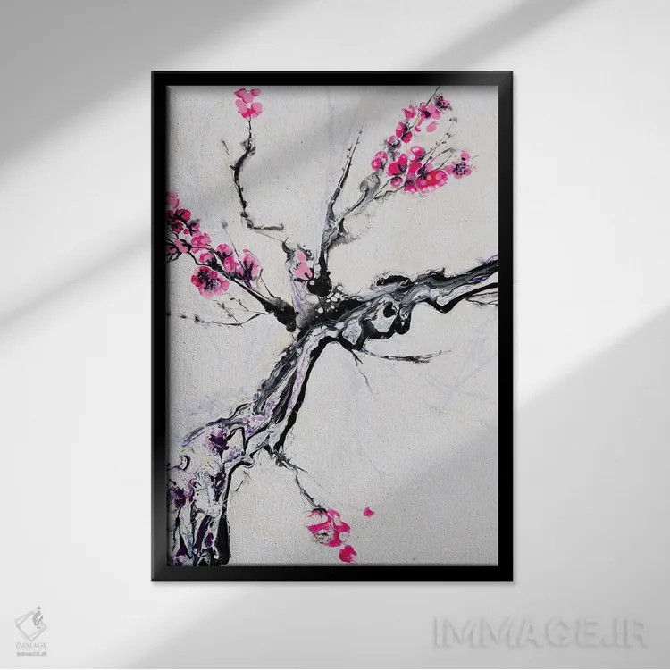 تابلو انتزاعی شکوفه گیلاس II اثر مارینا استریاکووا - نمای قابدار مشکی