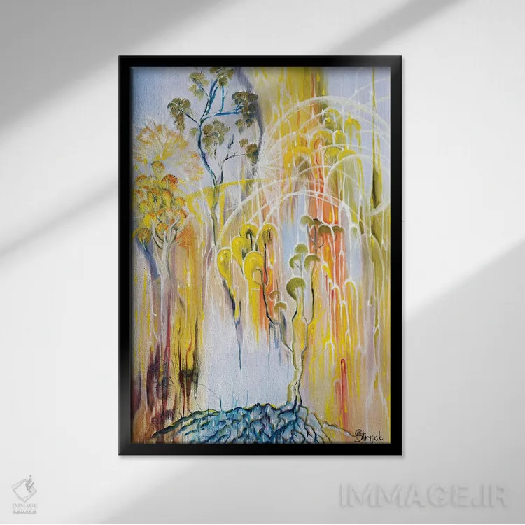 تابلو انتزاعی کرم های شب تاب اثر مارینا استریاکووا - نمای قابدار مشکی