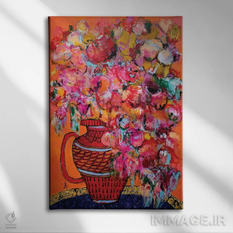 تابلو دکوراتیو گلدان قرمز دسته دار اثر میساکو چیدا - نمای روبهرو روی دیوار