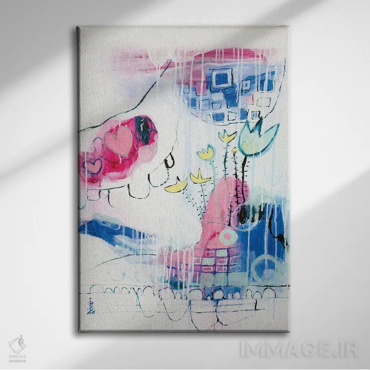 تابلو انتزاعی روز خوش بینانه اثر میساکو چیدا - نمای روبهرو روی دیوار